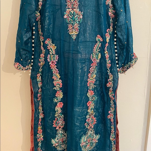 Pakistani wedding formal wear salwar kameez blue medium - Picture 9 of 11